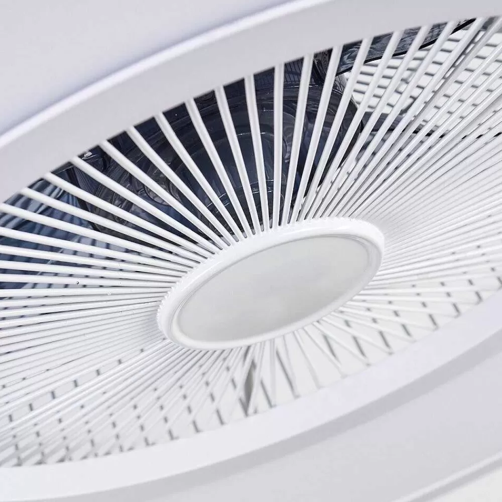 hofstein Ventilateur De Plafond Marmorta Led Blanc, 1 Lumiere, Telecommandes