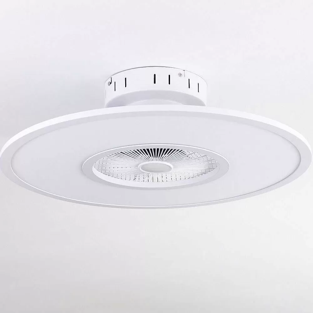 hofstein Ventilateur De Plafond Marmorta Led Blanc, 1 Lumiere, Telecommandes