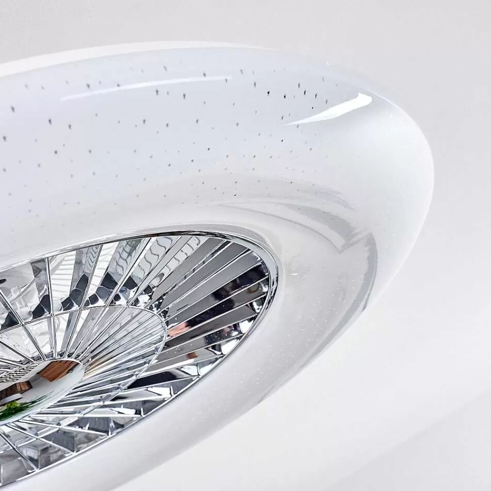 hofstein Ventilateur De Plafond Petrovac Led Chrome, Blanc, 1 Lumiere, Telecommandes