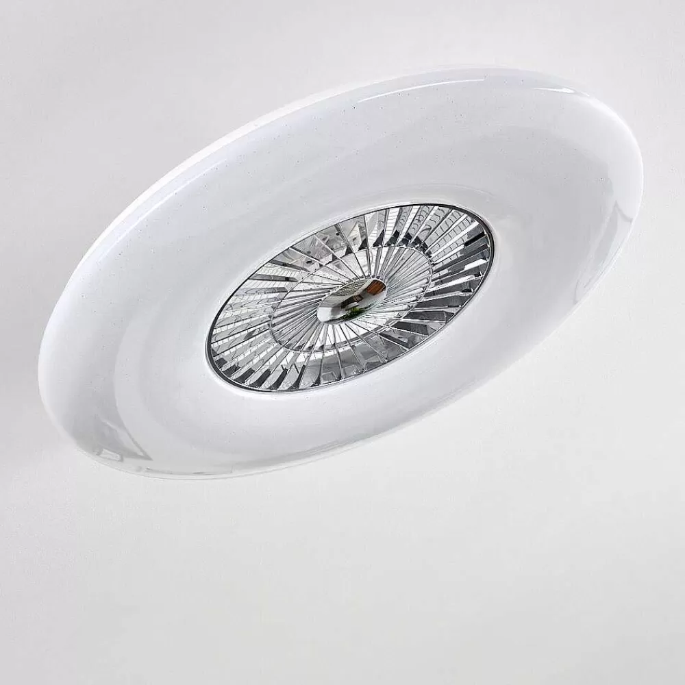 hofstein Ventilateur De Plafond Petrovac Led Chrome, Blanc, 1 Lumiere, Telecommandes