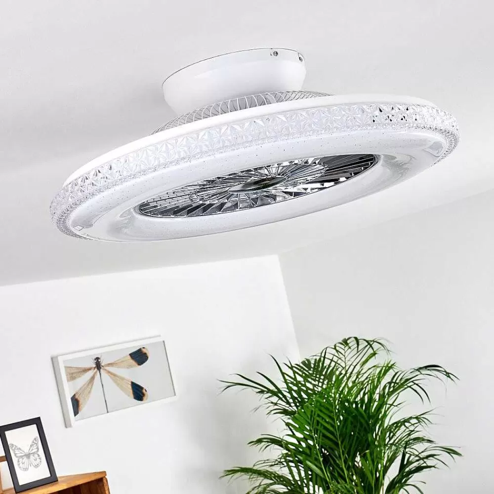 hofstein Ventilateur De Plafond Piacenza Led Chrome, Blanc, 1 Lumiere, Telecommandes