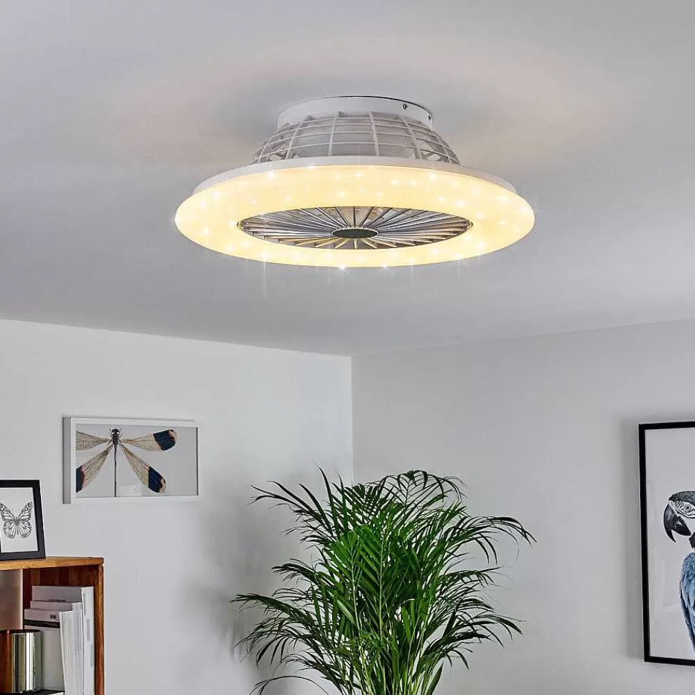 hofstein Ventilateur De Plafond Piraeus Led Titane, Blanc, 1 Lumiere, Telecommandes