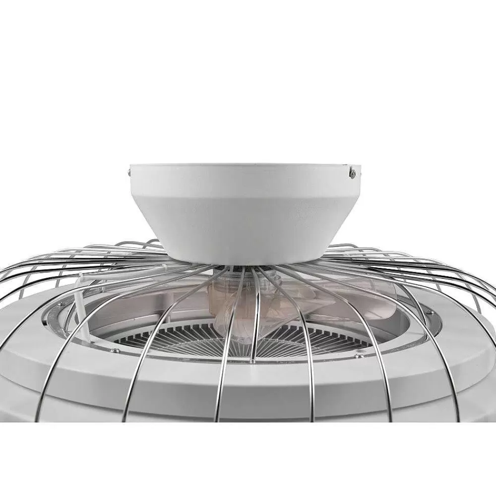 Luminaires Reality Ventilateur De Plafond Reality Sandfjord Led Chrome, 1 Lumiere, Telecommandes