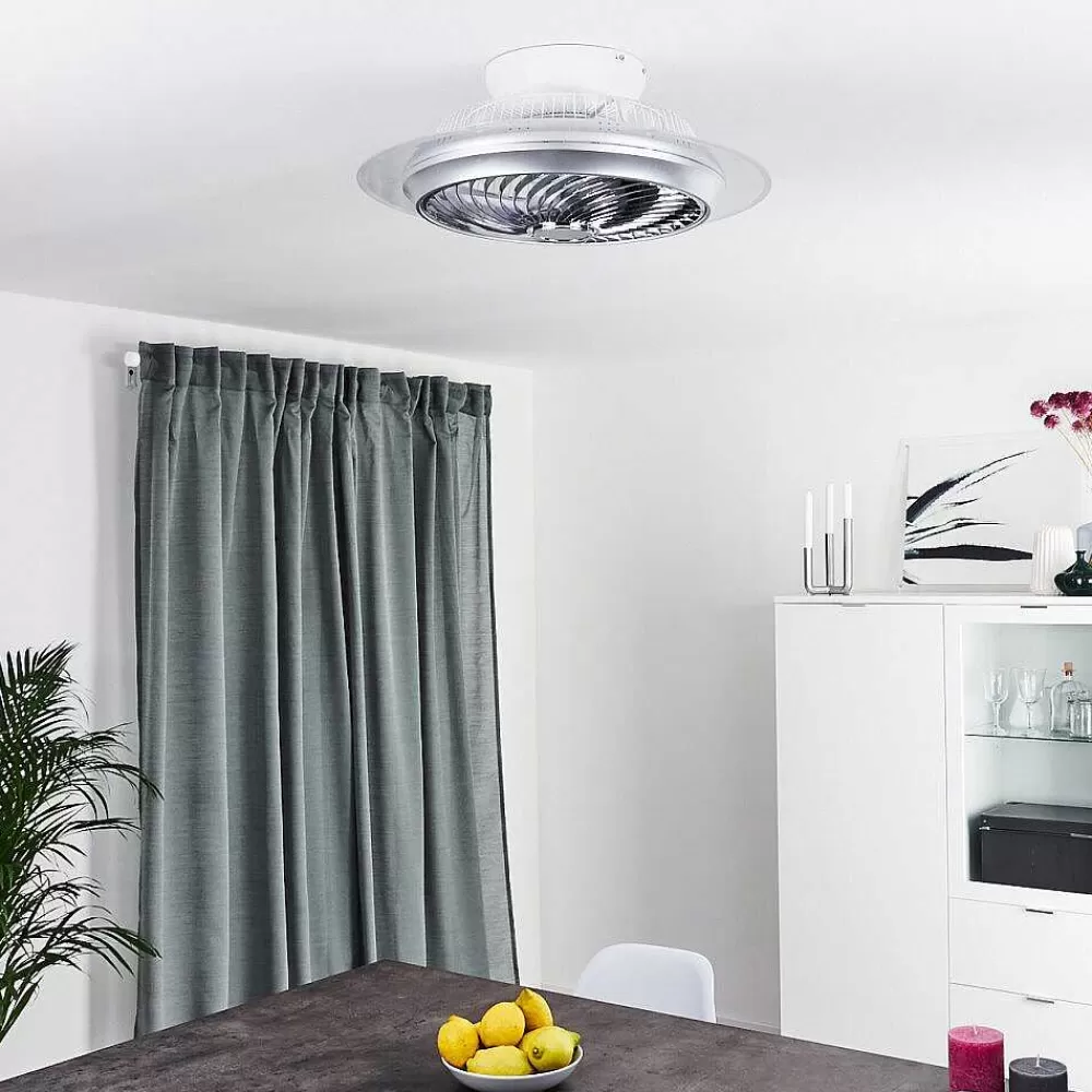 hofstein Ventilateur De Plafond Tamworth Led Argente, Transparent, 1 Lumiere, Telecommandes