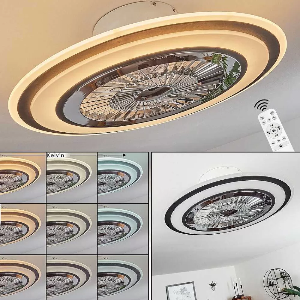 hofstein Ventilateur De Plafond Terradura Led Chrome, Noir, Blanc, 1 Lumiere, Telecommandes