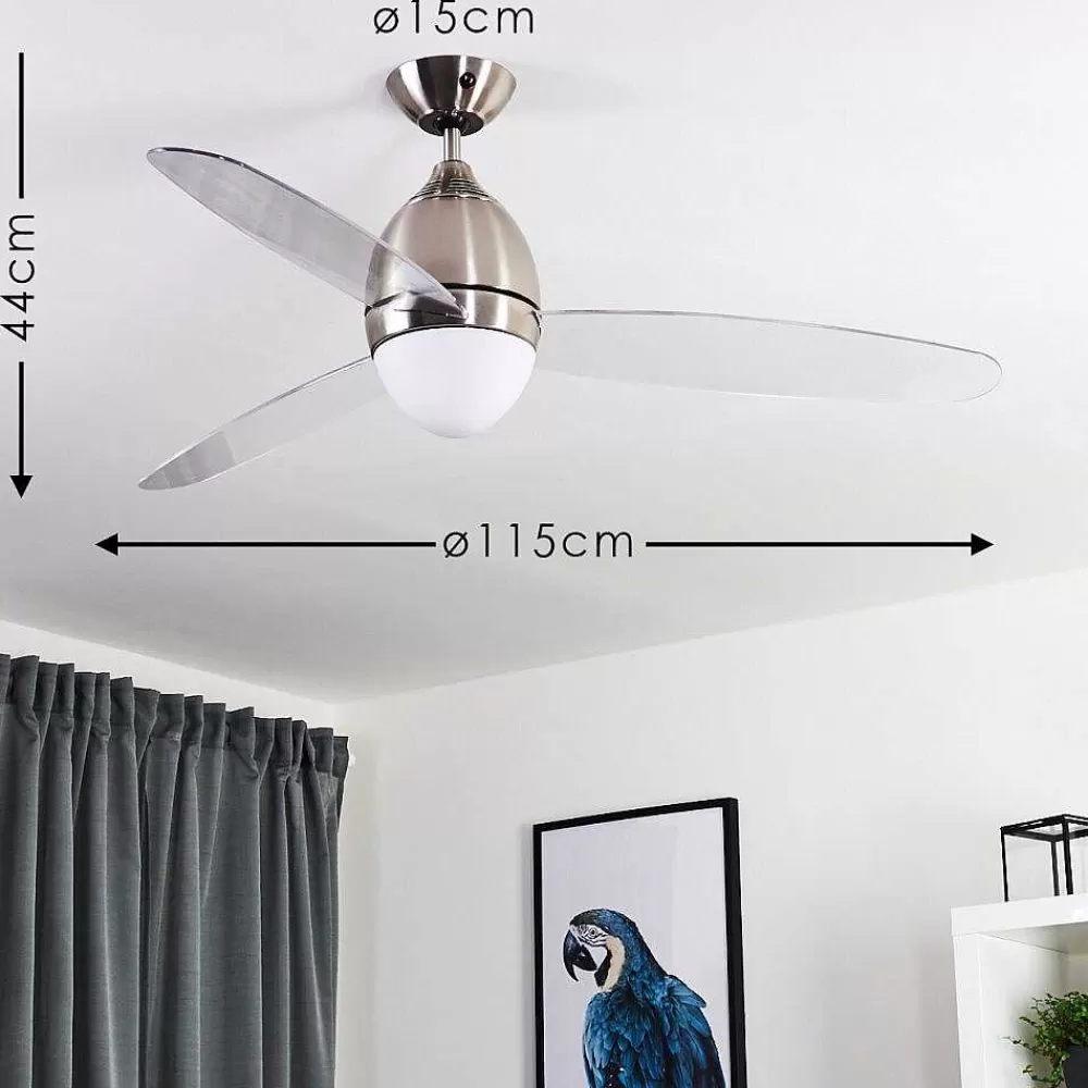hofstein Ventilateur De Plafond Varazze Nickel Mat, Transparent, 1 Lumiere, Telecommandes