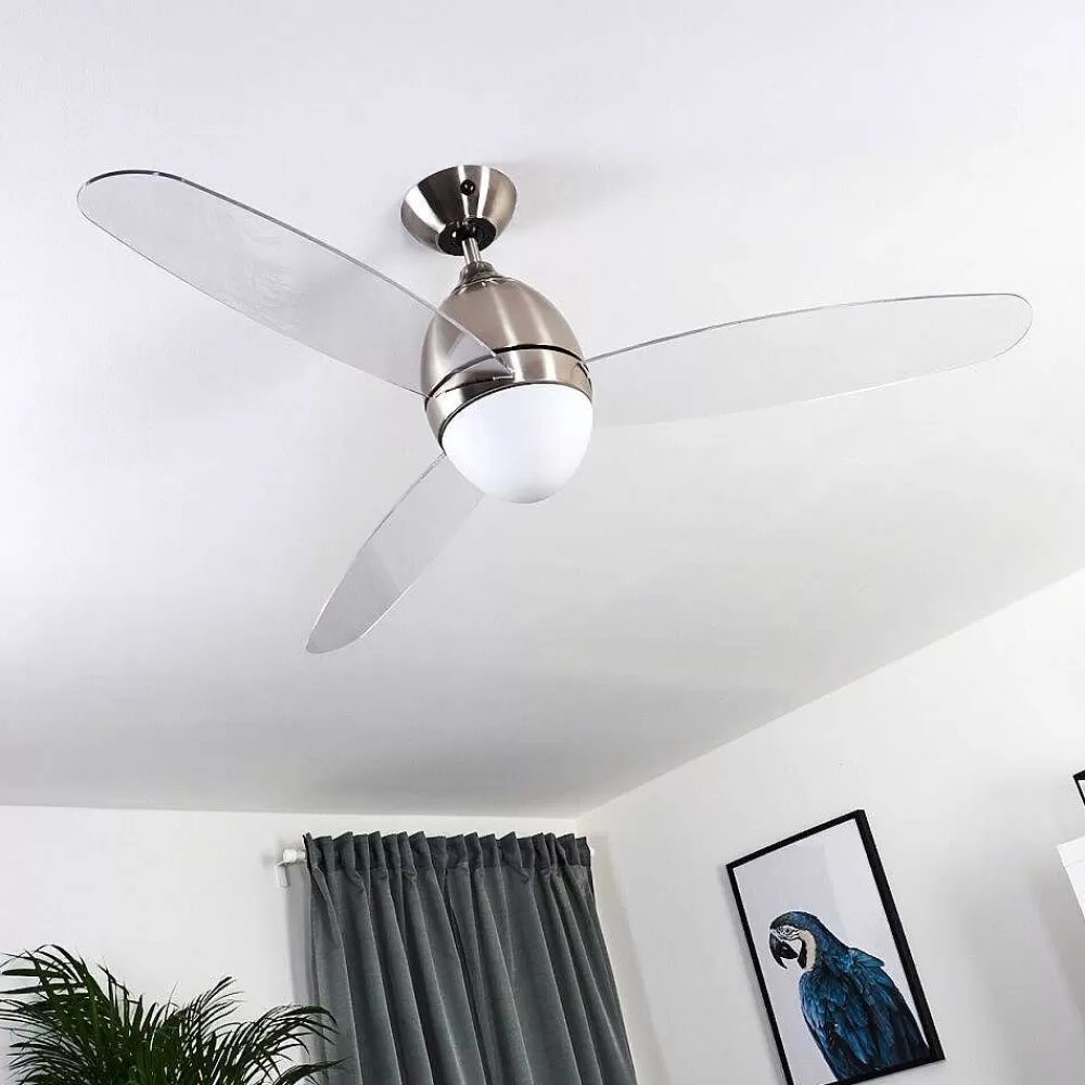 hofstein Ventilateur De Plafond Varazze Nickel Mat, Transparent, 1 Lumiere, Telecommandes