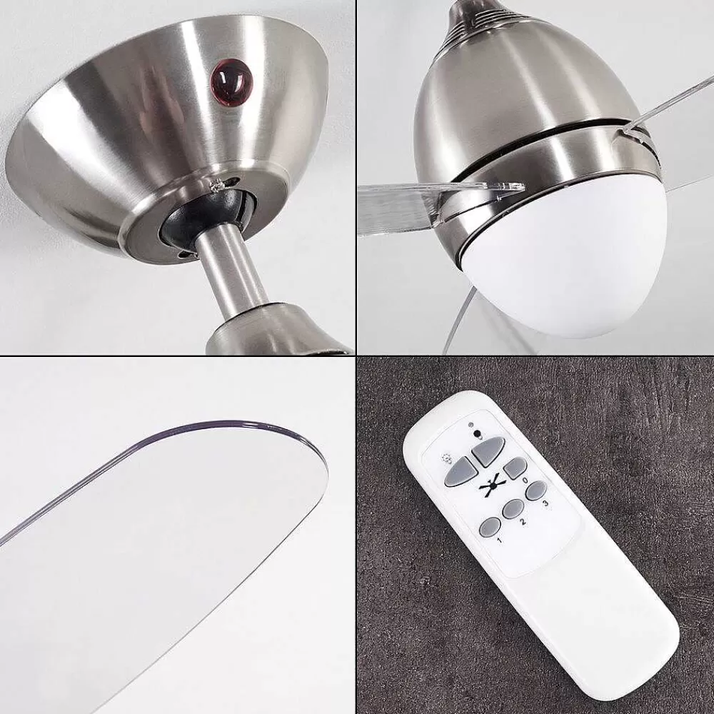hofstein Ventilateur De Plafond Varazze Nickel Mat, Transparent, 1 Lumiere, Telecommandes