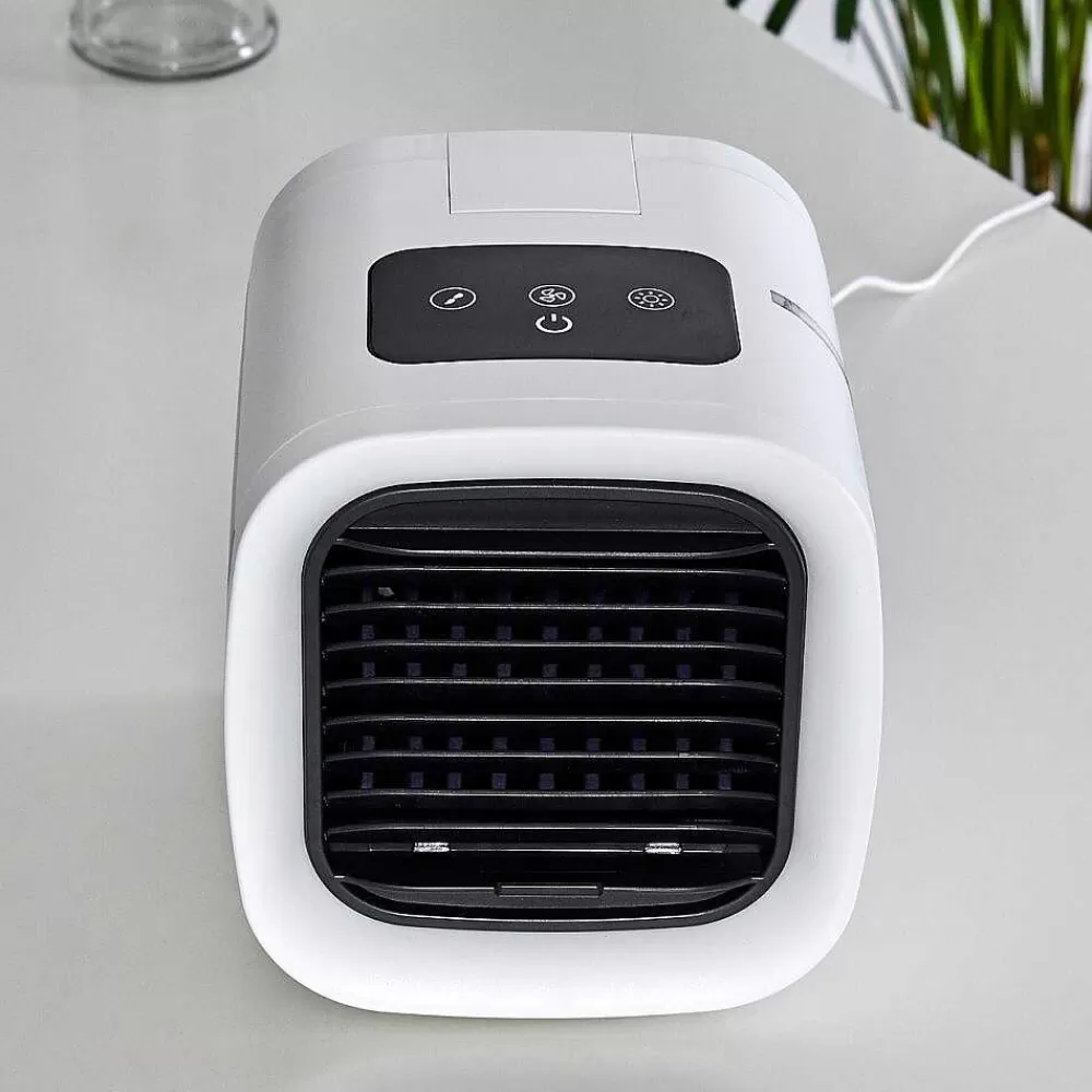 hofstein Ventilateur De Table Chania Led Noir, Blanc, 1 Lumiere, Changeur De Couleurs