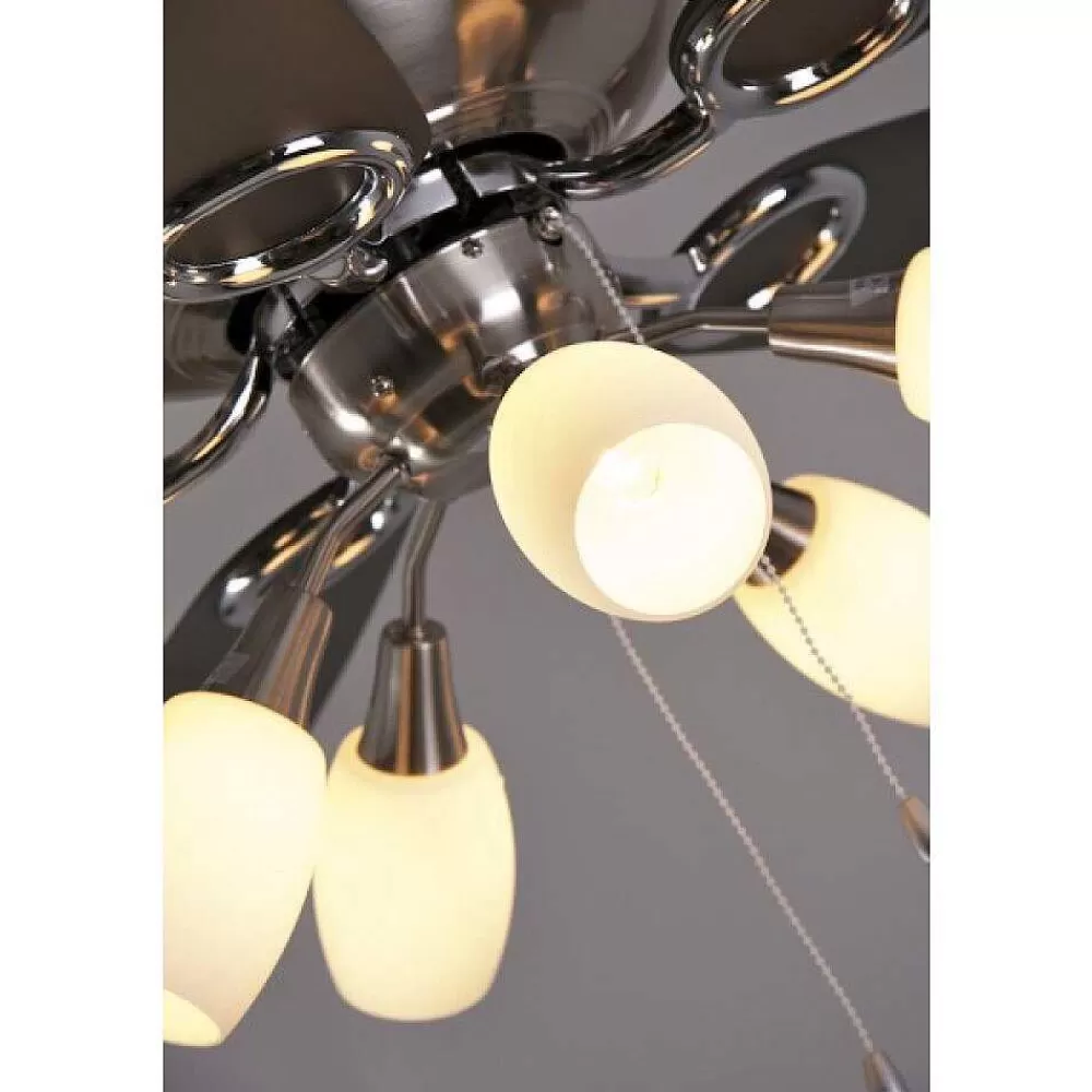 Luminaires Globo Lighting Ventilateur Globo Jerry Chrome, Acier Inoxydable, Nickel Mat, 5 Lumieres