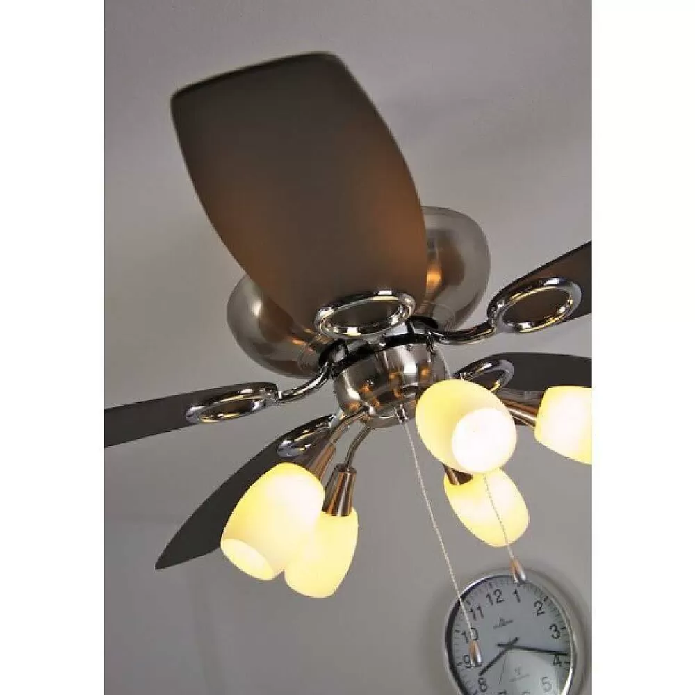 Luminaires Globo Lighting Ventilateur Globo Jerry Chrome, Acier Inoxydable, Nickel Mat, 5 Lumieres