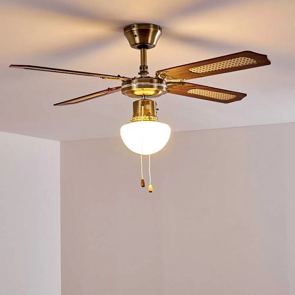 hofstein Ventilateurs De Plafond Morea Vieux Laiton, Bois Fonce, 1 Lumiere